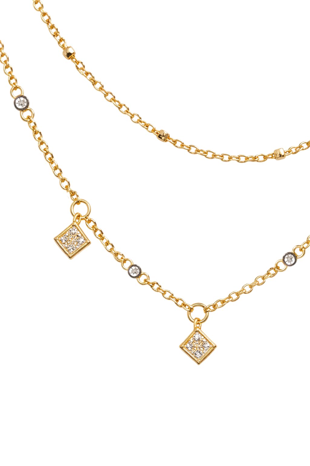 Générique Collier Femme Multi-Rang Plaqué Or 18 Carats - Collier Double Rang 38cm et 45cm avec Pendentifs Oxydes de Zirconium - Bijou ajustable +5cm Poinçonné Qualité Luxe - Cadeau Anniversaire Noël