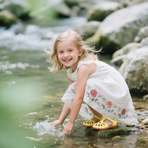 Image of THEE BRON Toddler Girls Closed-Toe Sandals Sweet Retro Cutout Summer Dress Shoes