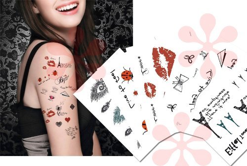 6-packs Romantic Elegant Daylite Temporary Tattoos, Paris, Lip Prints, Diamond Tattoos, Valentine Tattoos by Daylite Tats