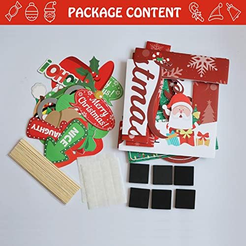 Christmas Photo Booth Props Frame, 20x28 Photo Frame and 32 PCS Photography Props Set, Christmas Picture Props Selfie Accessories for Xmas Holiday Party Favor Decoration