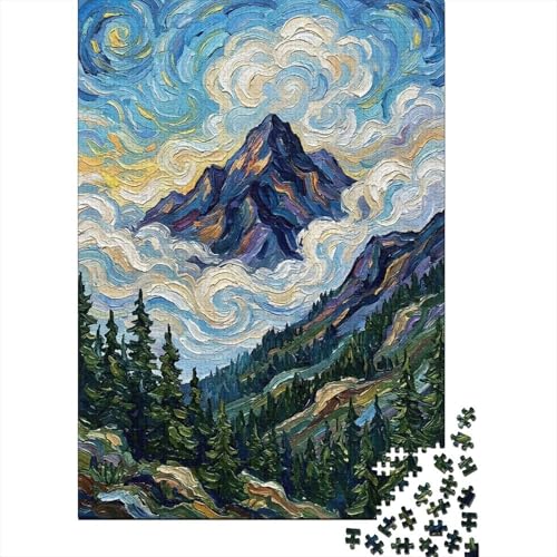 Puzzle De 1000 Pièces pour Adultes, Mountain Peak Impressionist Painting, 38x26cm/1000pcs, À Poursuivre sans Se Presser; Carton Blanc Facile À Manipuler