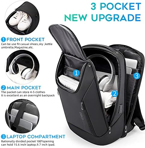BANGE 비즈니스 스마트 백팩 방수 핏 15.6인치 노트북 백팩, USB 충전 포트 포함, 여행용 내구성 있는 백팩, 블랙., 비즈니스 스마트 백팩 방수 핏 15.6인치 노트북 백팩 — 사진 2