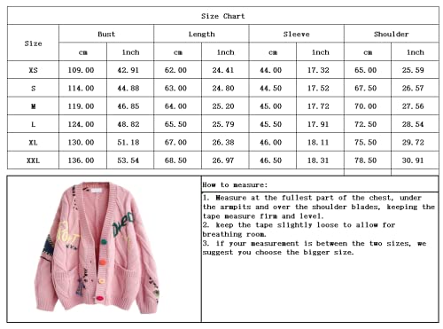 Chouyatou Women's Cable Knit Embroidery Patchwork Cardigan V Neck Long Sleeve Open Front Button Down Sweater (Large, Beige) #TOP5