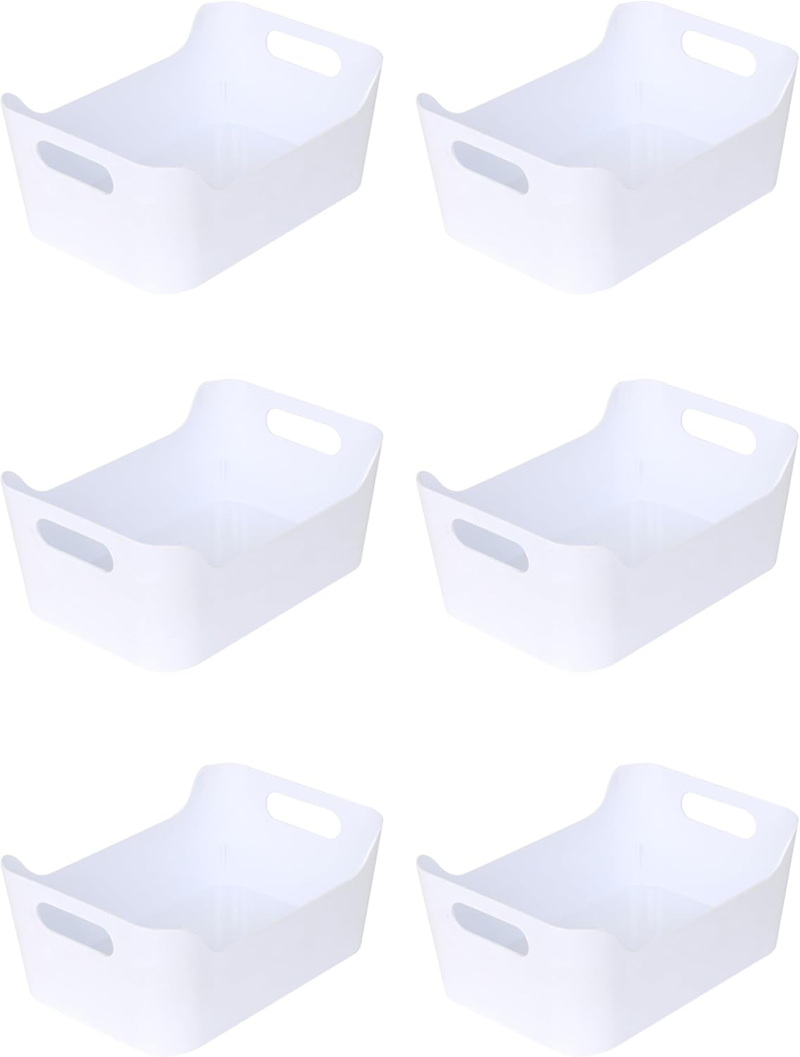 YBM HOME Plastic Storage Bins with Handles for Kitchen and Pantry Organization -Multipurpose Open Storage Bins for Under Sink Storage, Bathroom,Vanity, Laundry Room,and Crafts Room,White,Large,6-Pack