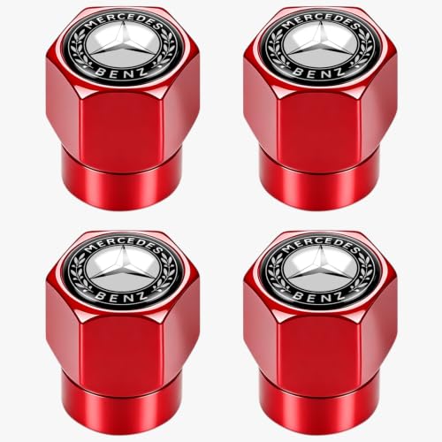 Tire Valve Stem Caps for Mercedes-Benz AMG A C E S Class Series GLK CLA GLA GLC GLE CLS SLK Metal Wheel Air caps Auto Valve Stem Caps Accessories 4 Pcs Red