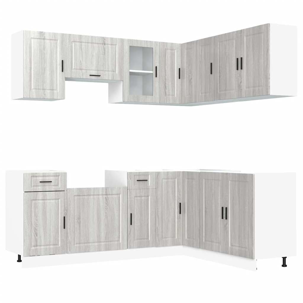 11-TLG. Küchenschrank-Set Porto Grau Sonoma Holzwerkstoff | Modulares 11-teiliges Schrank-Set für die Küche, gefertigt aus robustem Holzwerkstoff mit viel Stauraum.