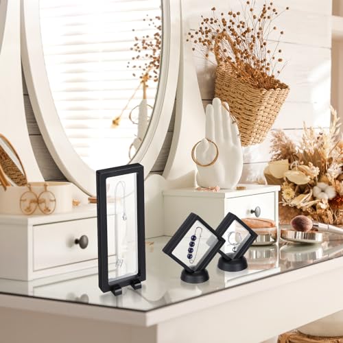 Hoemwarm 30 Pack 3D Floating Display Stand Floating Frame Display Case Coin Display Holder with Base Transparent PE Jewelry Storage Box Black Freeze Seal Frame for Jewelry,Specimen,Medallions(Black) - Thumbnail 3