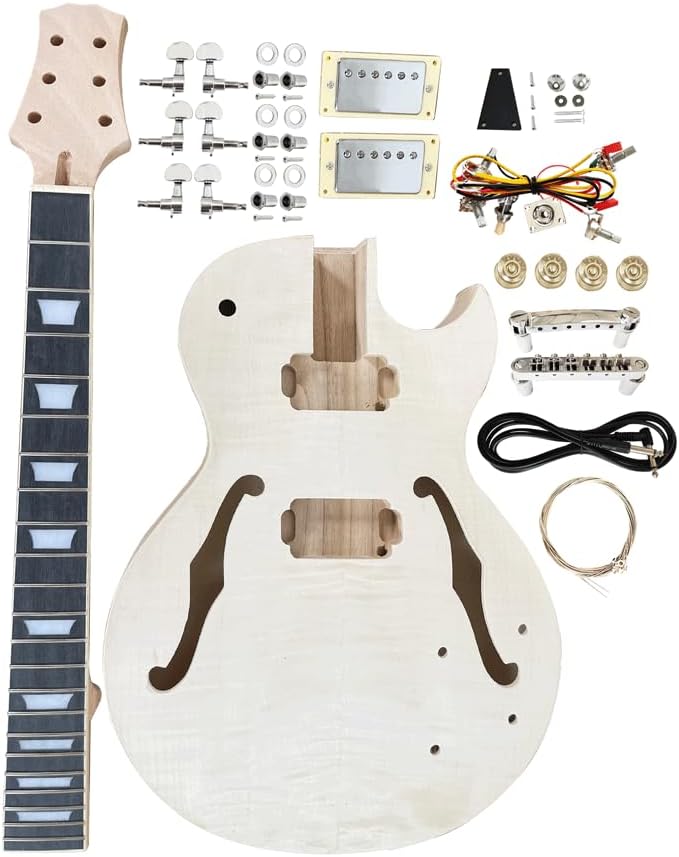 DIY Single Cut Electric Guitar Kits with Mahogany Body and Neck - Rosewood Fingerboard and All Components Included Beginner Kit LP Hollow Build Your Own Guitar