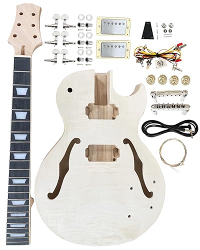 DIY Single Cut Electric Guitar Kits with Mahogany Body and Neck - Rosewood Fingerboard and All Components Included Beginner Kit LP Hollow Build Your Own Guitar