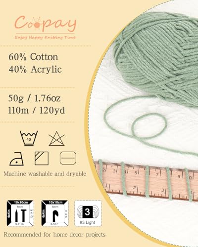 Image of Coopay Yarn for Crocheting Knitting, Crochet Yarns, 2 x 1.76oz - 120yds - 60% Cotton 40% Acrylic Blend Yarns, Granny Square Blanket Yarn (Ginger Yellow)