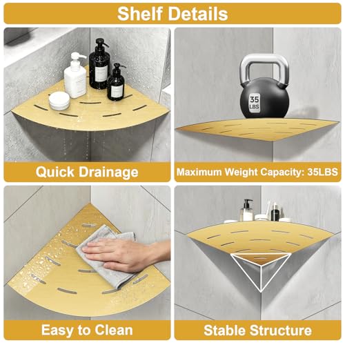 soaez Brushed Gold Corner Shower Shelf, SUS304 Stainless Steel Recessed Bathroom Shower Shelves, No Drilling Grout Mount Shelf for Shower, Bathroom Accessories (8", 2Pack) by soaez - Used condition - Image 6