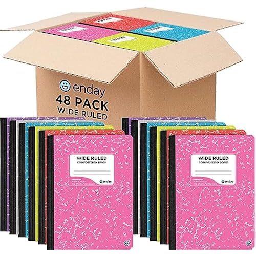 Emraw Composition Notebooks (48 Pack) Wide Ruled Paper Bulk, Hard Cover Composition Notebook, Lined Composition Books, 200 Pages (100 Sheets), Wide Ruled Notebook, (Assorted Colors)