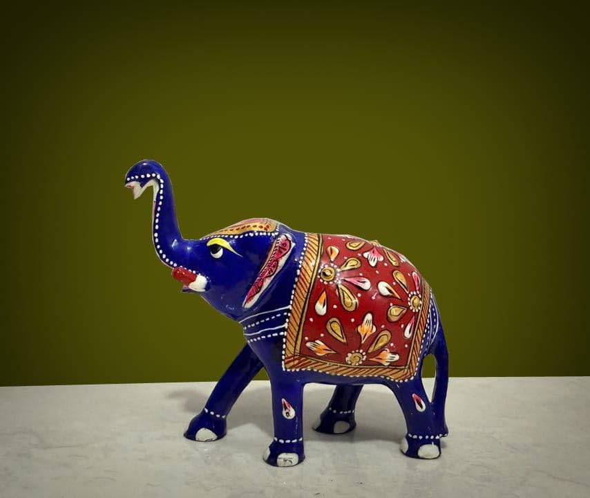 Red & Blue Meenakari Elephant Enamel, Feng Shui Elephant for Home & Gift, Decorative Animal Statue for Animal Lovers, Decorative Showpiece - 4" Inch