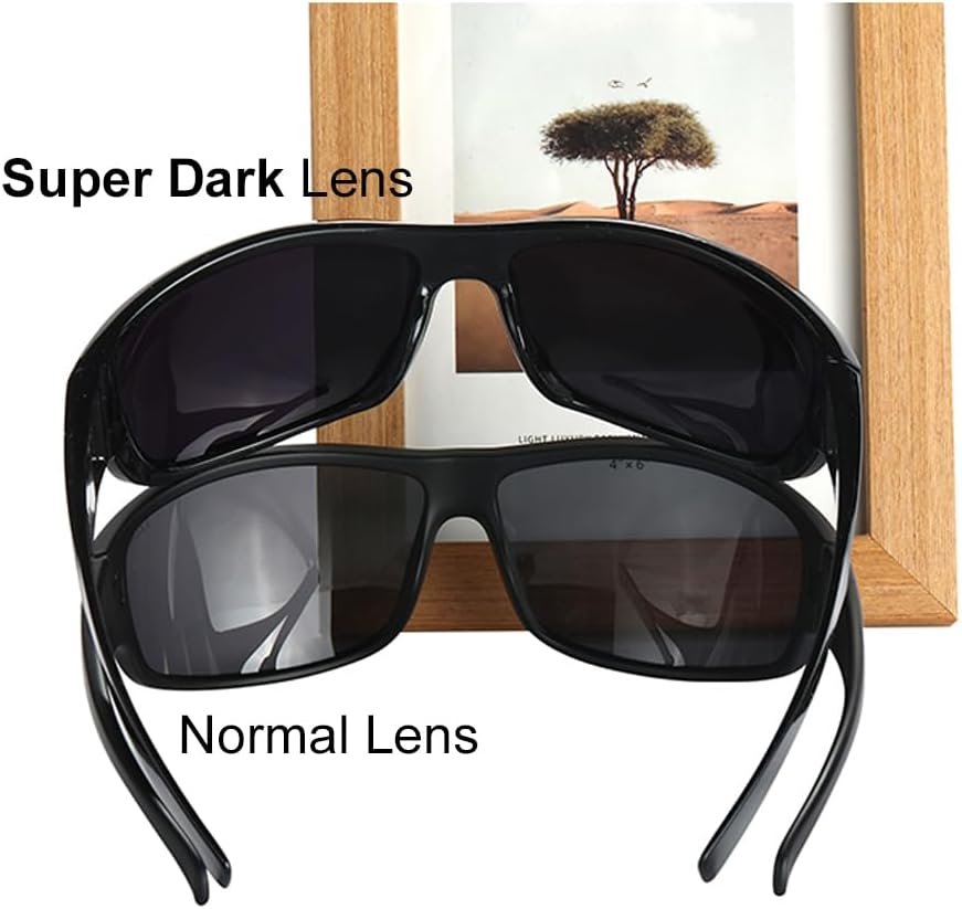 PLOPLO Super Dark Black Polarized Sunglasses Biker Rider Wrap Around Sport Sunglass UV400 Protection For Sensitive Eyes - Image 2