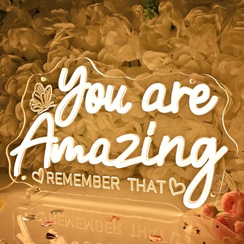 Image of Planzo You Are Amazing LED Neon Sign Light Bedroom Girls Room Wall Decor | Classroom Office Nursery Bar Pub Club Dresser Wall Decor Neon Light, Wedding Birthday Party Gift, USB 13.78 inchx8.27 inch Warm White