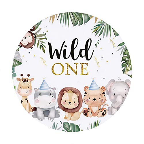 Leyiyi 7.2x7.2ft Wild One Round Backdrop Cover Jungle Safari Animals Circle Backdrop Stand Cover Tropical Leaves Forest Zoo Photography Background for Boys Birthday Party Baby Shower Cake Table Banner by Leyiyi - Used condition - Image 4