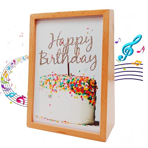 Thougthings Happy Birthday Wind up Music Box with Photo frame, Musical Gifts for Kids, Partents, Family, Friends, Classmate, Colleague on Birthday, Thanksgiving (4x6 Inch)
