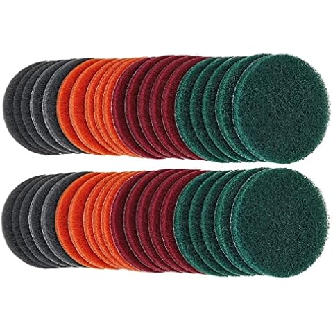 40PCS 3 inch Scrub Pads Headlight Restoration Kit VÉZAAR Scouring Pad Hook and Loop Car Hub Cleaning Auto Painting Polishing Sanding Discs 180 320 800 1500 Grit Cover