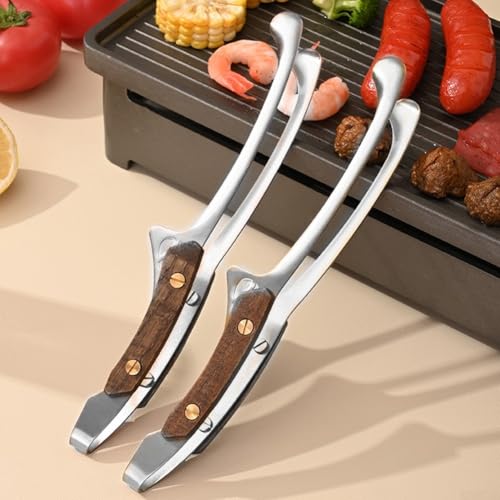 2Pcs Kitchen Cooking Tweezers, Stainless Steel Cooking Tweezers, for Cooking, Frying, Grilling, Serving, for Grill and Oven, 25.5x3.2x3cm(A)