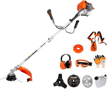 PROYAMA 42.7cc 3 in 1 Gas Powered Weed Eater Wacker Brush Cutter Trimmer | 2-Cycle Easy Start String Trimmer Machine, 18in Cutting Width with Shoulder Straps 3T 40T Blades for Lawn Care