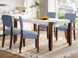 Merax Modern 5 Piece Dining Table Set for 4,Faux Marble Style Kitchen Table Set with One Rectangle Table and 4 Dining Chairs for Dining Room Table Set for Small Place