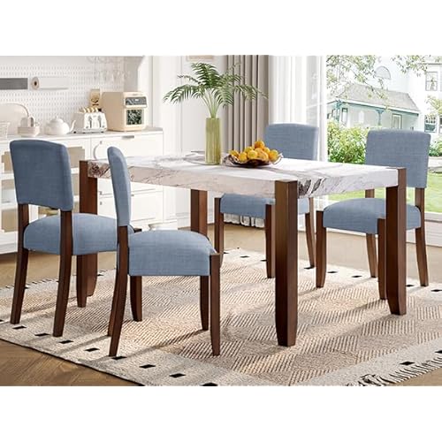 Merax Modern 5 Piece Dining Table Set for 4,Faux Marble Style Kitchen Table Set with One Rectangle Table and 4 Dining Chairs for Dining Room Table Set for Small Place