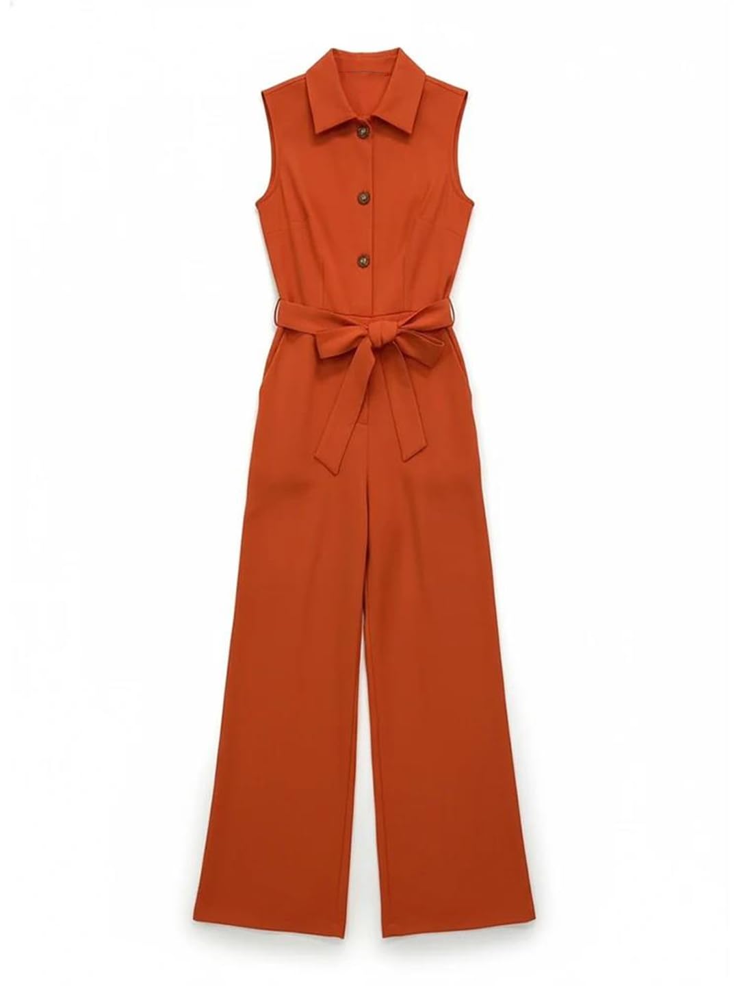 Yeuyyben Enterizo sin mangas de pierna recta para mujer, cintura alta, botones, casual, elegante, para oficina, fiesta