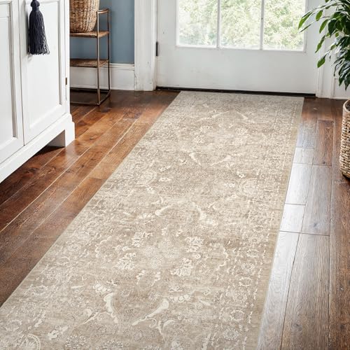 2x5 Washable Runner Rug: Vintage Medallion Kitchen Soft Rugs NaturalBeige