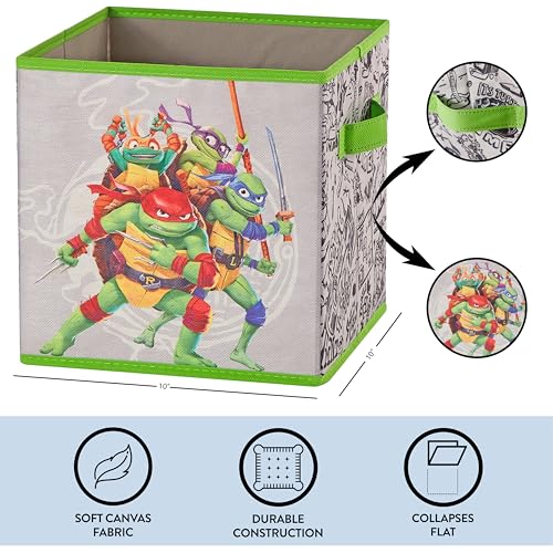 Image of Teenage Mutant Ninja Turtles: Mutant Mayhem Storage Cubes - Set of 2 Collapsible Fabric Bins, 10x10 Inch - Kids Toy Organizer Baskets for Bedroom, Playroom, Closet - TMNT Room Decor