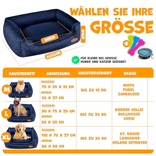 Lovpet® Hundebett Hundekissen Hundekorb Chiller, Inkl. Napf + 3X Kauknochen, Hundesofa Kissen für Kleine, Mittelgroße & Große Hunde, Bezug abnehmbar und waschbar, XL 110 x 75 x 27 cm Navyblau