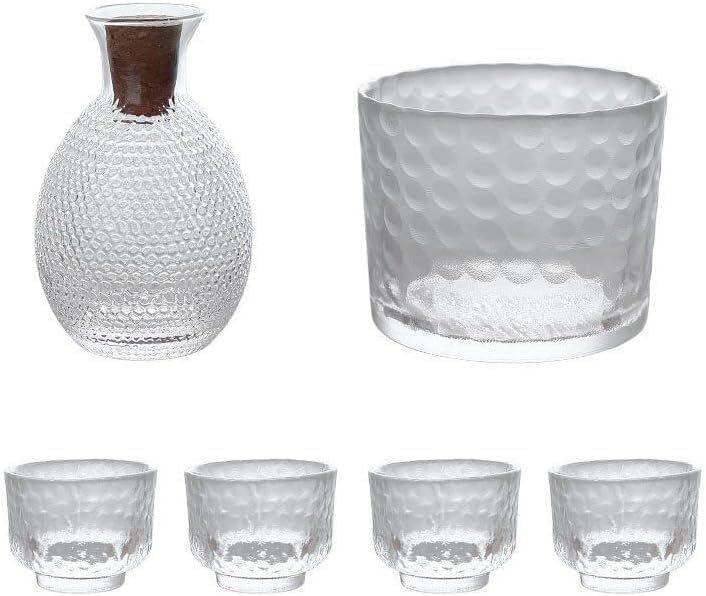 Glass Sake Set of 6 Pieces,270Ml Sake Bottle and 4 Sake Cups 1 Sake Tank,Cold/Warm/Hot Sake Carafe Home Decor Crafts (A)