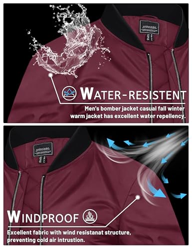 Image of TACVASEN Men's Bomber Jacket Fall Winter Warm Full Zip Windbreaker Jackets | Water-repellent windproof quilted jacket, 3 utility pockets, versatile for fall winter cold weather