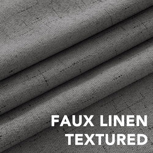 Image of H.VERSAILTEX Linen Curtains 100% Blackout Curtains for Bedroom 90 inch Long Full Light Blocking Nature Linen Blended Window Curtains for Living Room Nickel Grommet (2 Panels, Grey)