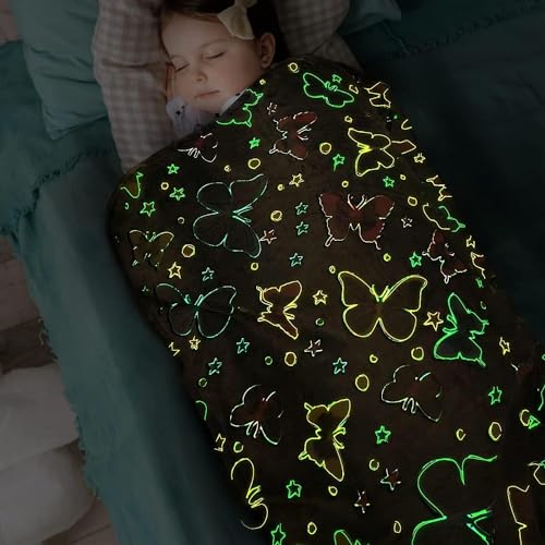 Image of Happy Hues Glow in The Dark Blanket Kids-Teens Boys & Girls Travel Lightweight Throw Blankets Soft & Fluffy (Butterfly)