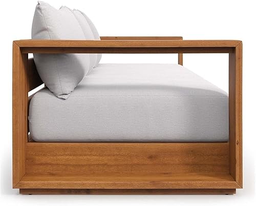 Miniatura 8 de Pemberly Row Sofá de madera de acacia para patio al aire libre en gris claro natural