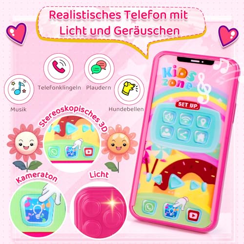 Handtasche Für Kinder Mädchen Mit Make-Up Vortäuschen - Mein Erstes Handtaschen-Set mit Handtasche, Handy, Geldbörse, Schminkspielzeug und mehr für Mädchen ab 3 Jahren, Geschenkidee für Kinder (Rosa)
