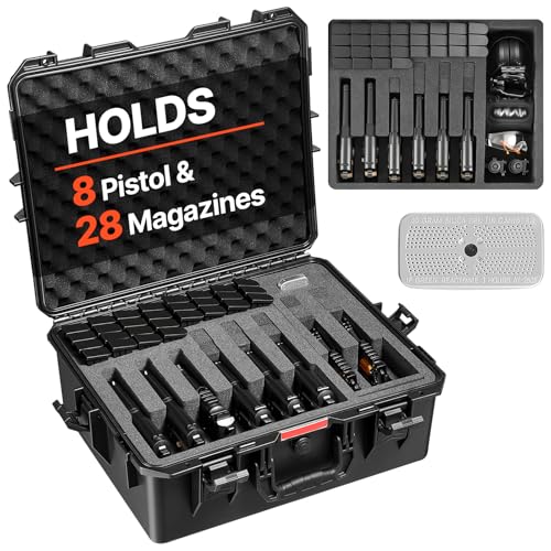 VEVOR Mallette Transport Arme, Valise à Pistolet avec Insert en Mousse XPE, Étui Rigide Étanche Capacité 8 Pistolets, pour Arme de Poing, Objectifs,...