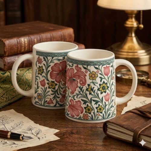 Image of Alive Floral Printed Ceramic Tea /Coffee Mug Set of 2 (300 ml) | Microwave & Dishwasher Safe |Premium Ceramic Mugs for Home, Office & Gifting