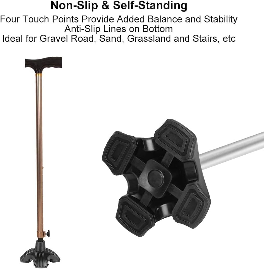 Miniatura 2 de supregear Punta de caña resistente  Base de goma antideslizante autosuficiente para bastón  Pie de repuesto estable de 4 puntas para bastón