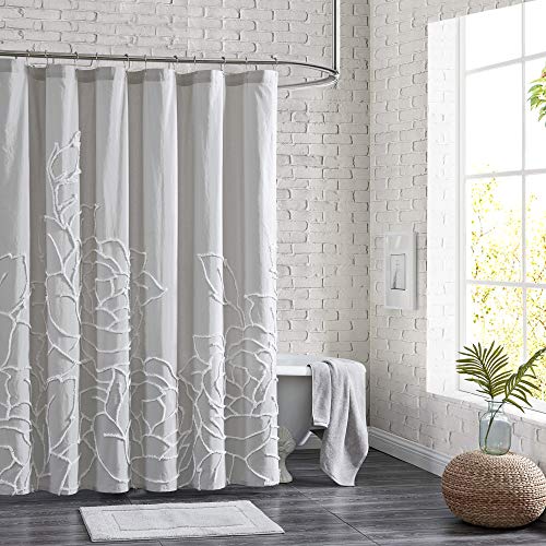 Rideau de douche 100% coton gris rose chenille Peri Home salle de bain 183x183 - 2