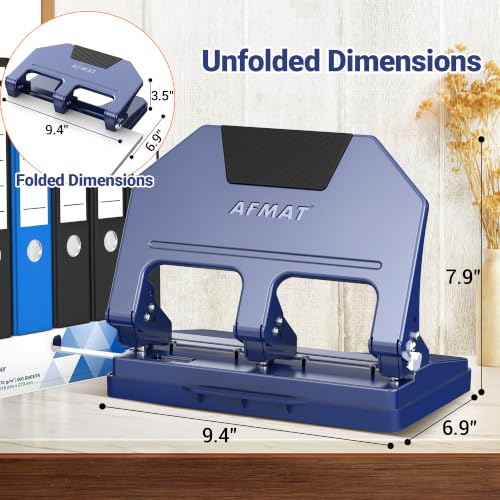 Image of AFMAT 3 Hole Punch Heavy Duty, 9 /32 inch Hole Diameter, 50-Sheet 3 Hole Puncher for Binder, 50% Reduced Effort, Metal Three Hole Punch w / 10,000+ Uses, Bulit-in S.S. Paper Guide, Large Chip Tray, HPX5