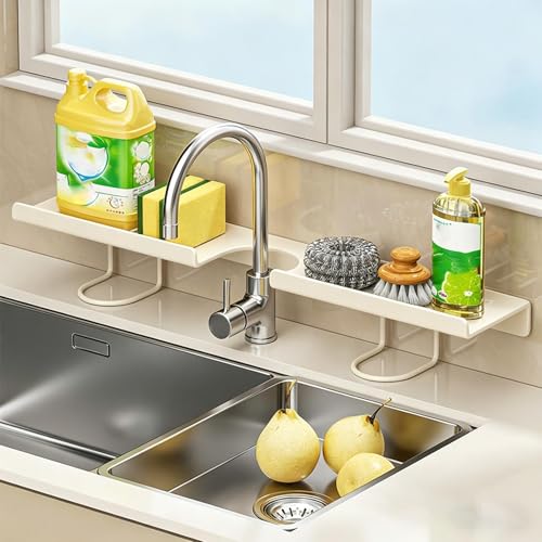 Estantería de baño sin taladrar con estante extraíble para grifo y utensilios 4