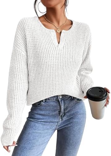 Womens Sweaters Casual Drop Shoulder Long Sleeve V Neck Pullover ...