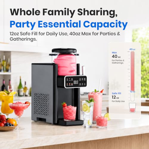 Slushie Machine for Home, Ice Cream Maker, 6 Presets, No Ice Needed, Black | Frozen Drink Maker, 12-Hour Timer, Slushy Machine for Home, LED Display, Margarita, Frappes, Milkshakes, Easy Clean, 1 Pack - image 6