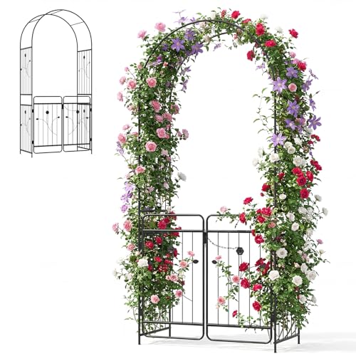 HOMASIS Rosenbogen mit Tür, Metall Gartenbogen mit Rankgitter...