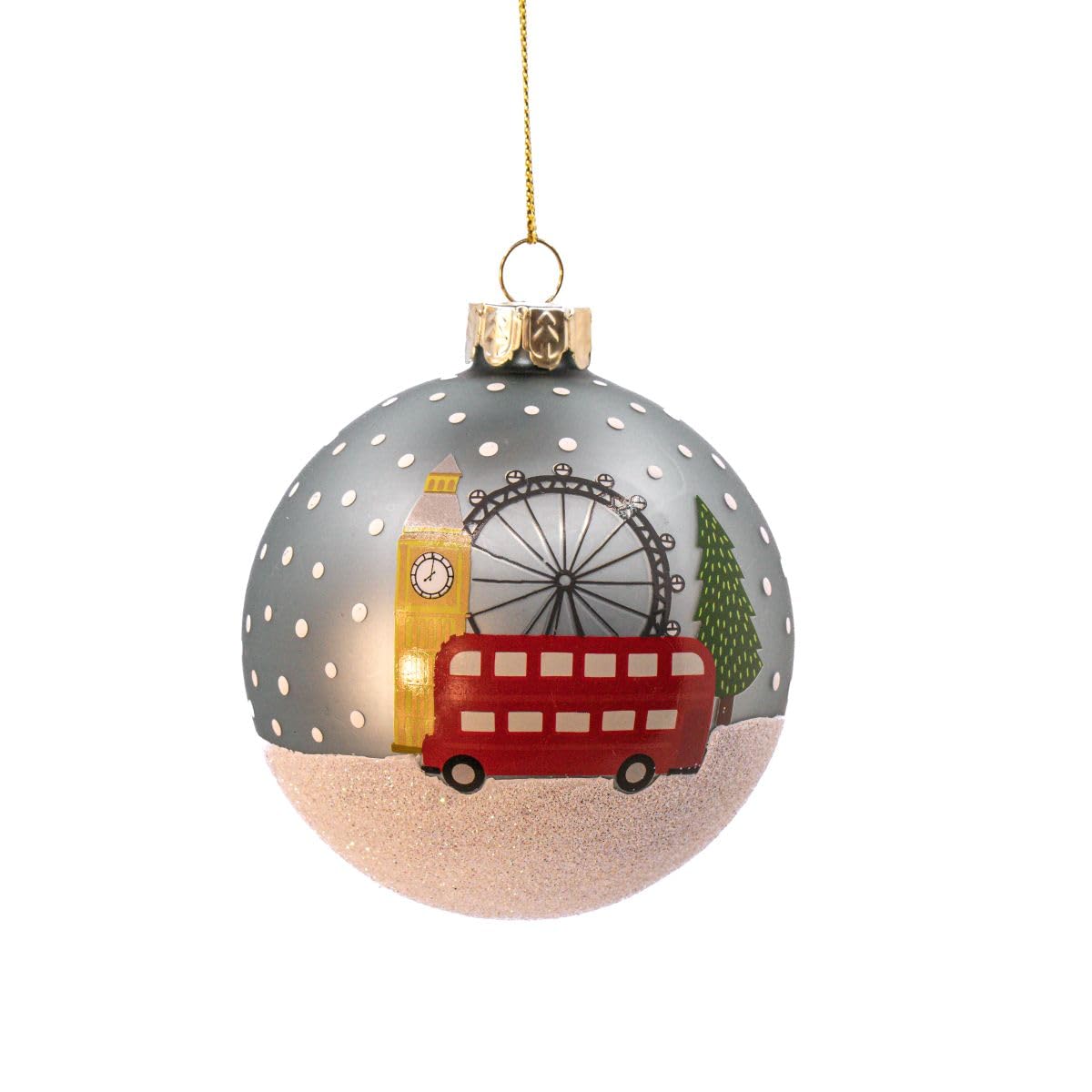 London Glass Christmas Bauble Decoration – Big Ben, London Eye & Red Double Decker Bus Tree Ornament – Festive London Souvenir Christmas Decoration