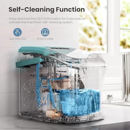 Image of Portable Ice Maker Machine with Handle, 26lbs /24Hrs, 6Mins /9 Ice Cubes, Self-Cleaning with Basket /Scoop, Countertop Ice Makers for Home /Kitchen /Office(Green)