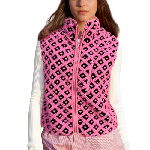 SeeLuNa Womens Checkered Sherpa Vest Sleeveless Winter Fleece