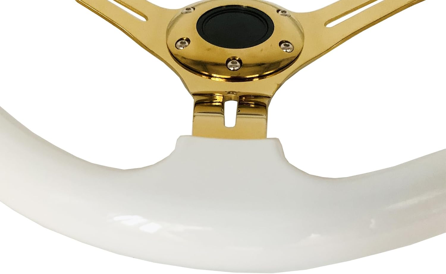 Universal 14" White Wood Steering Wheel Gold Spoke 6 Bolts Modified Personality Cool Racing Competition Steering Wheel