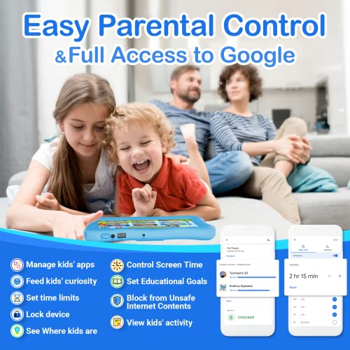 Image of Contixo V9 Kids Tablet, 7 inch HD Android Tablet with Parental Controls, Blue | 7 inch HD display, Android 11, 32GB storage, Wi-Fi, dual cameras, parental controls, protective case, ages 3-7.